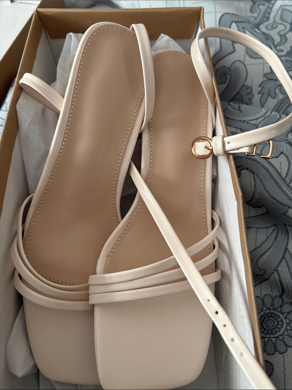 SHEIN Never worn! Neutral Cream Square-Toe Triple-Strap Ankle Sandals